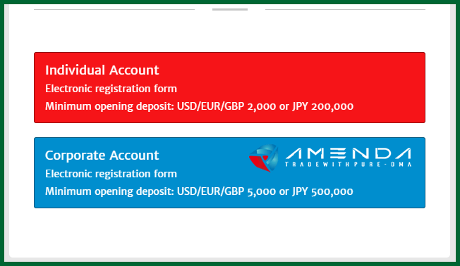 Amenda Forex Broker Account Types