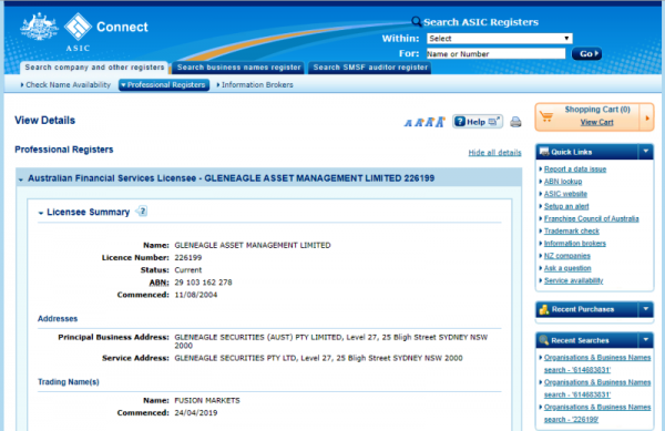 Fusion Markets ASIC License