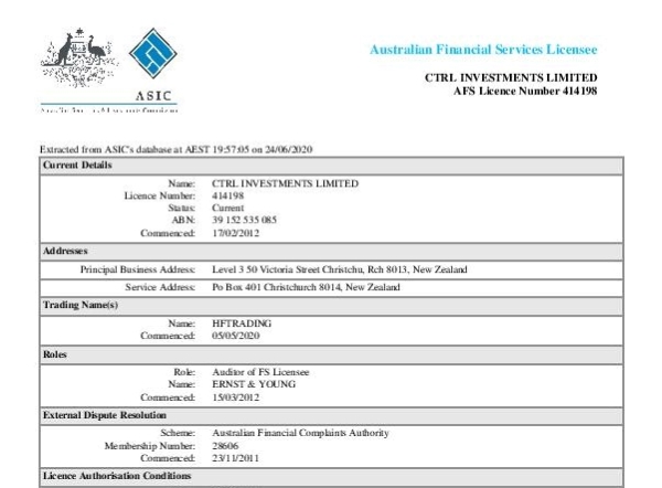 HFTrading Australia License